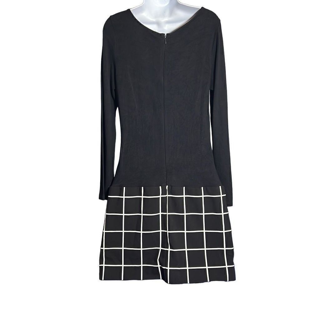 Banana Republic Women's Long Sleeve Dress Grid Skirt Scoopneck Mini Black Size 8